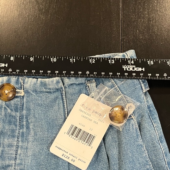 NWT Free People Paperbag Baggy Barrel Leg Linen Blend Cropped Jeans Womens 12 - Picture 7 of 12